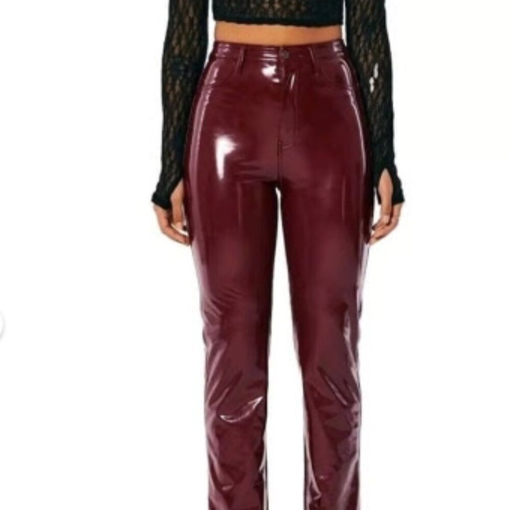 Social Tourist Faux Leather Deep Red Pants Ultra High Rise in Size 4